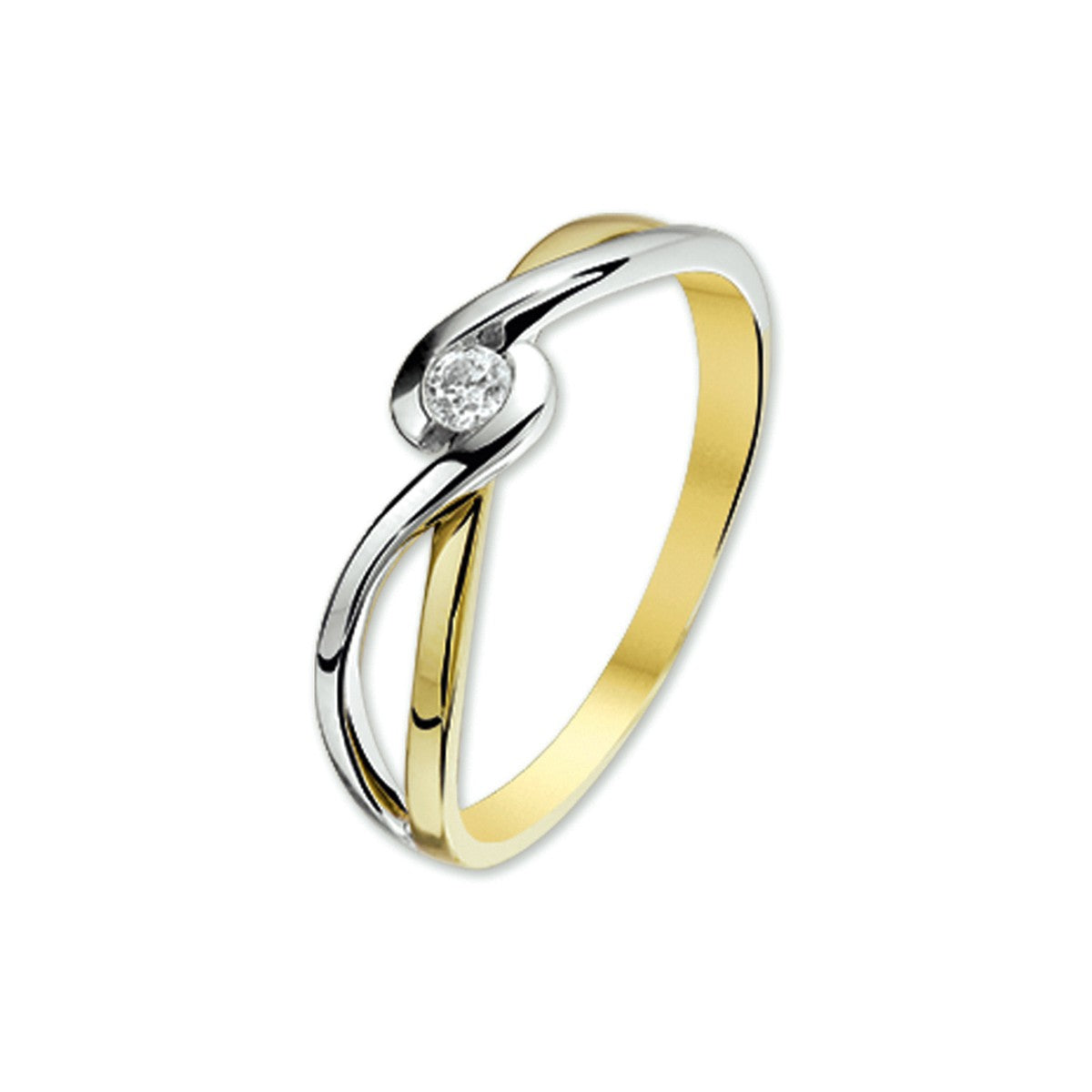 14K Bicolor Geel- En Witgoud Geel/Wit Ring Met Zirkonia 4205621 - PansiteNederland.nl