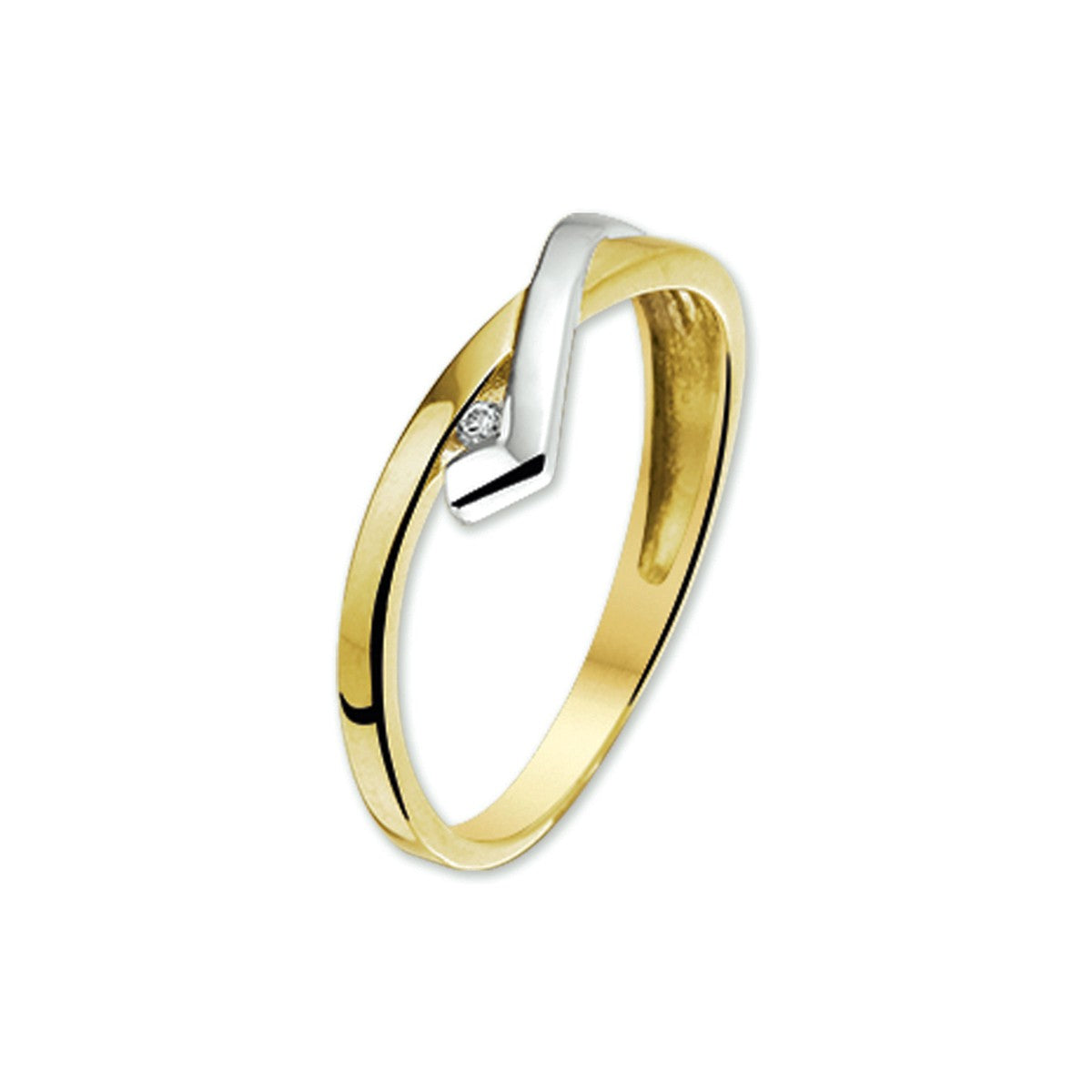 14K Bicolor Geel- En Witgoud Geel/Wit Ring Met Zirkonia 4205626 - PansiteNederland.nl
