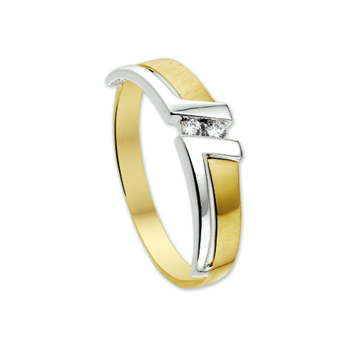 14K Bicolor Geel- En Witgoud Geel/Wit Ring Met Zirkonia 4205695 - PansiteNederland.nl