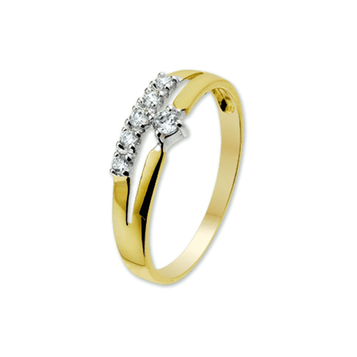 14K Bicolor Geel- En Witgoud Geel/Wit Ring Met Zirkonia 4205736 - PansiteNederland.nl