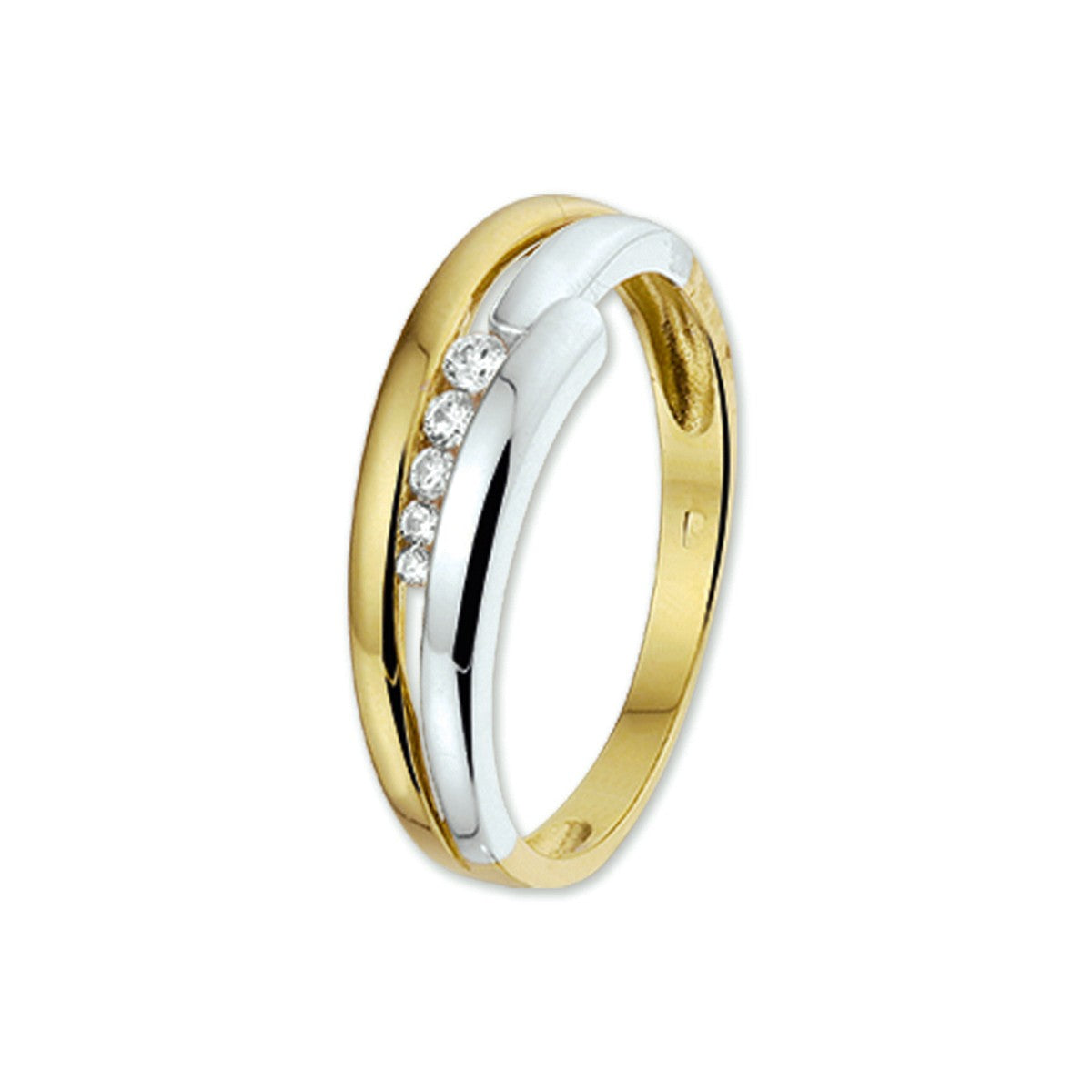 Bicolor 14K wit- en geelgouden ring met zirkonia PSN4205779 - PansiteNederland.nl