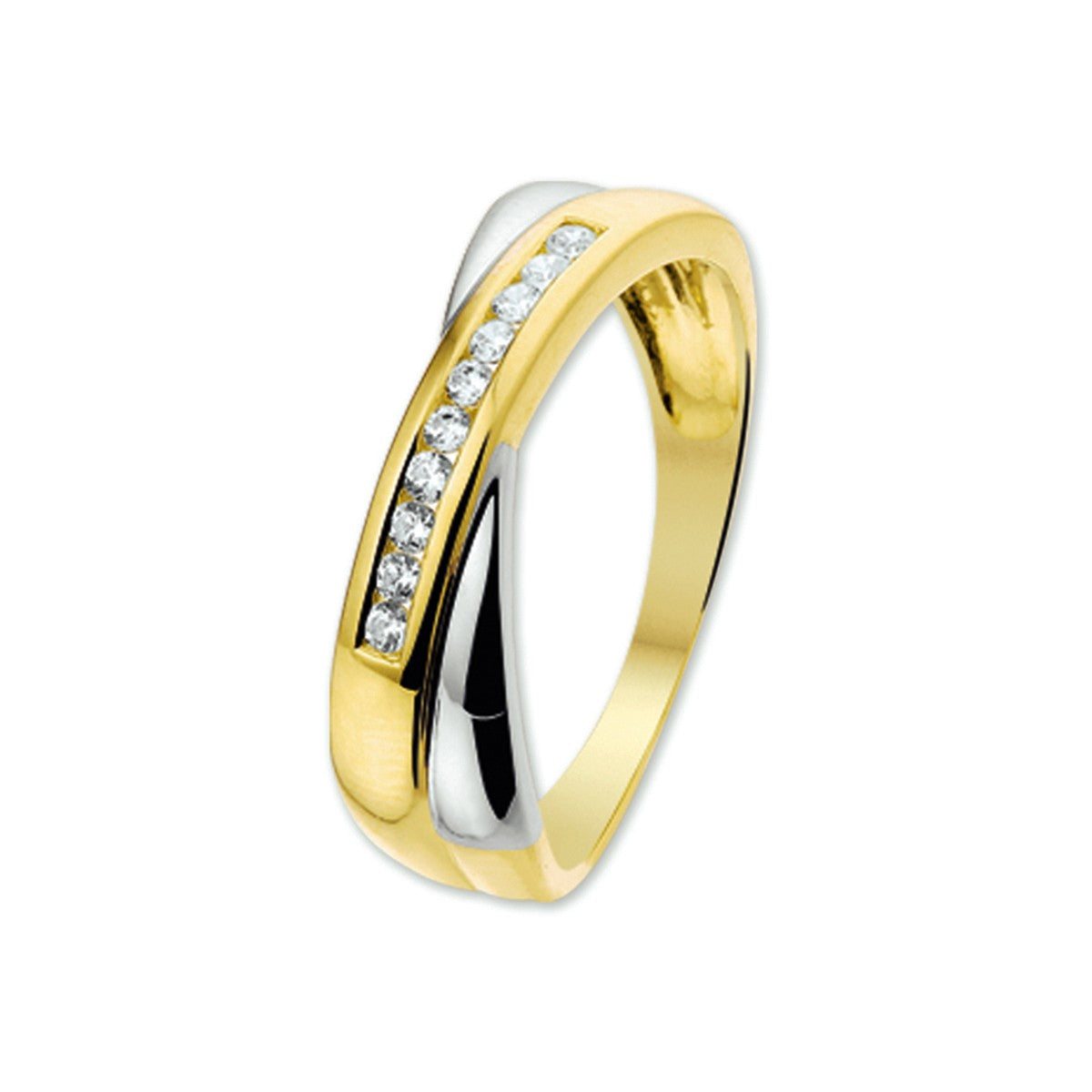 14K Bicolor Geel- En Witgoud Geel/Wit Ring Met Zirkonia 4205878