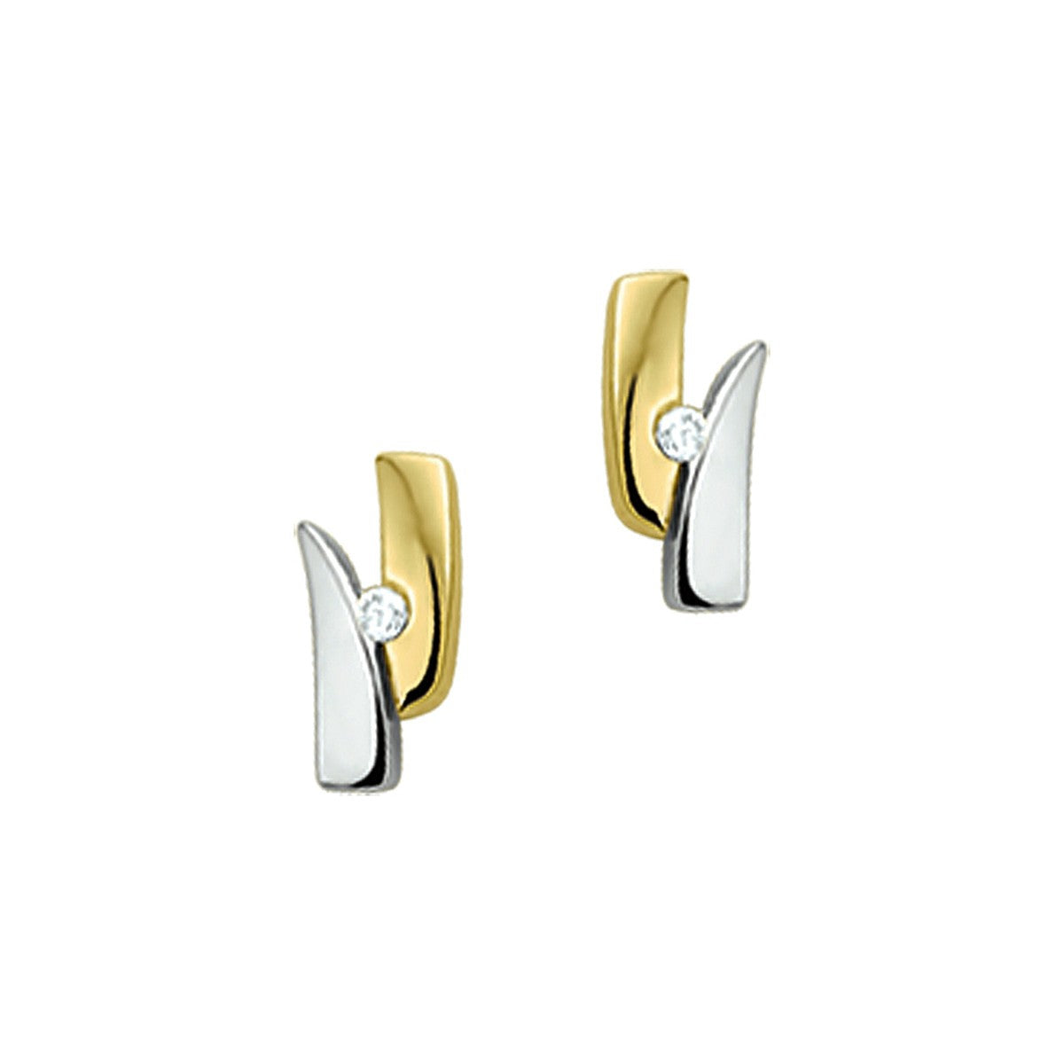 14K Bicolor Goud Geel/Wit Oorknoppen Diamant 0.02Ct (2X0.01) H Si 4206359 - PansiteNederland.nl