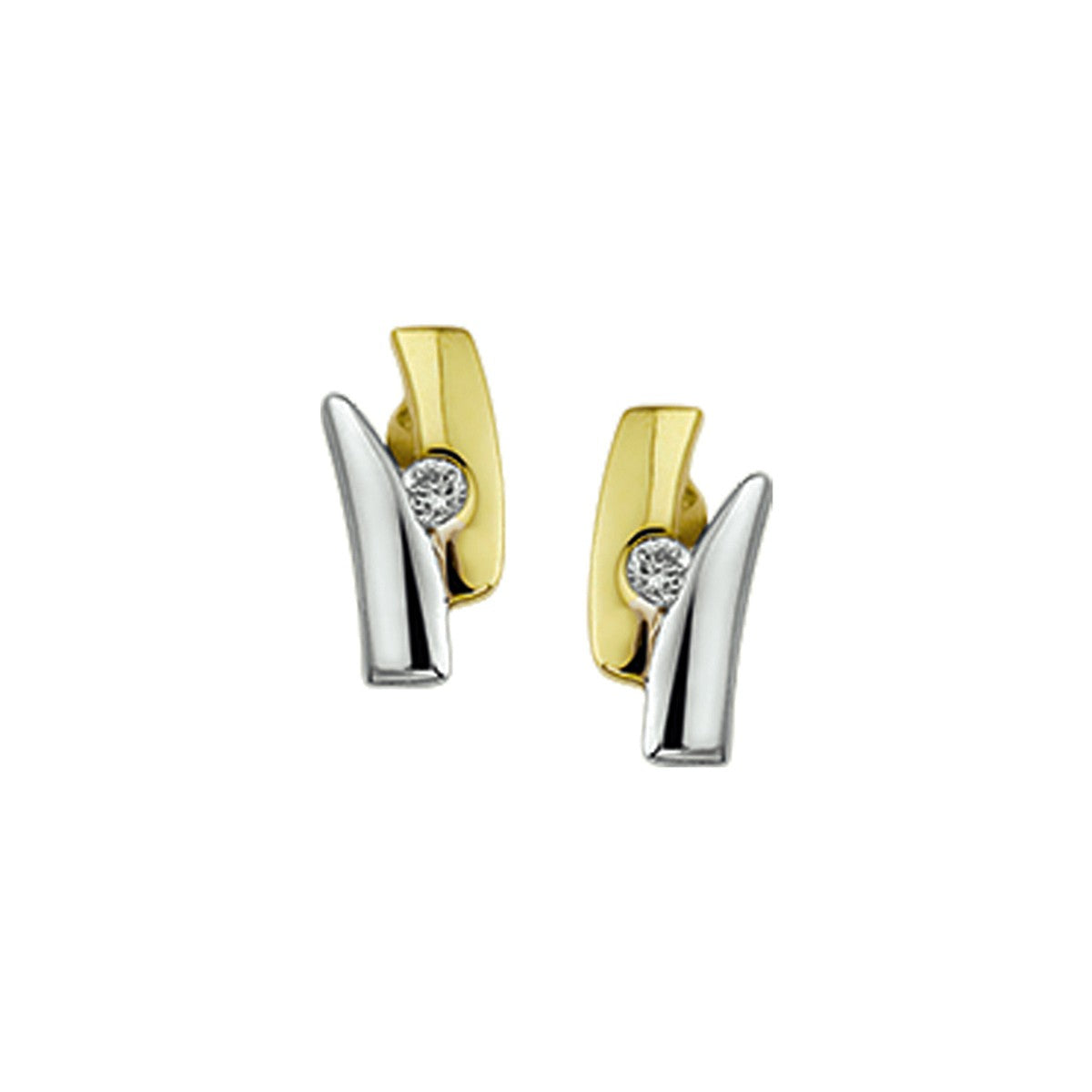 14K Bicolor Goud Geel/Wit Oorknoppen Diamant 0.038Ct (2X0.019 ) H Si 4206384 - PansiteNederland.nl