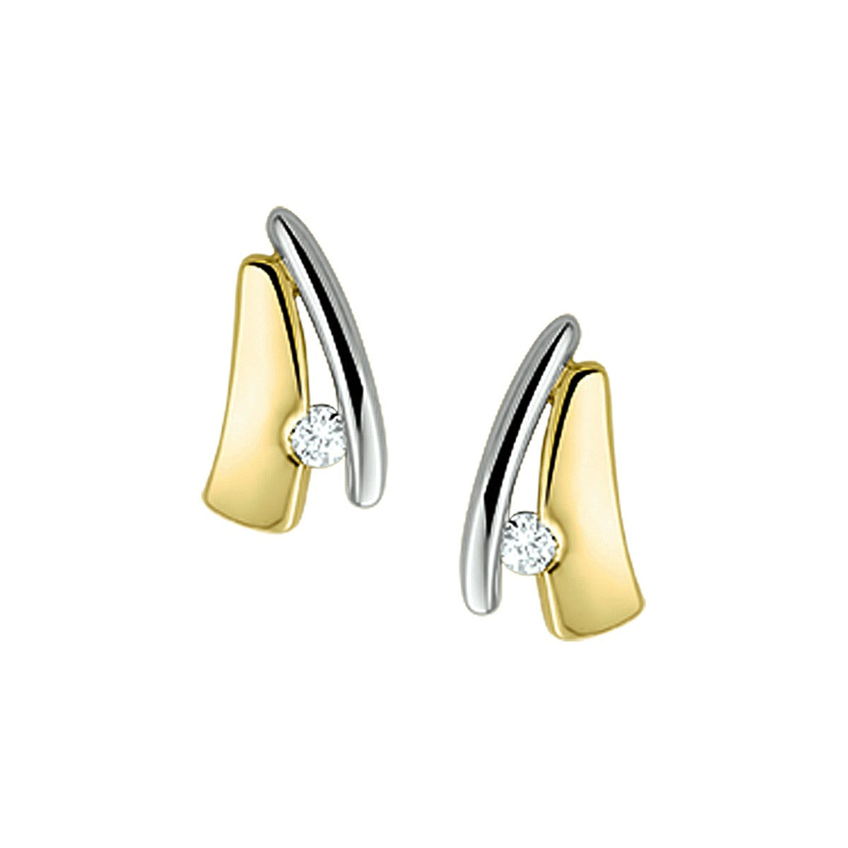 14K Bicolor Goud Geel/Wit Oorknoppen Diamant 0.05Ct (2X0.025) H Si 4206385 - PansiteNederland.nl