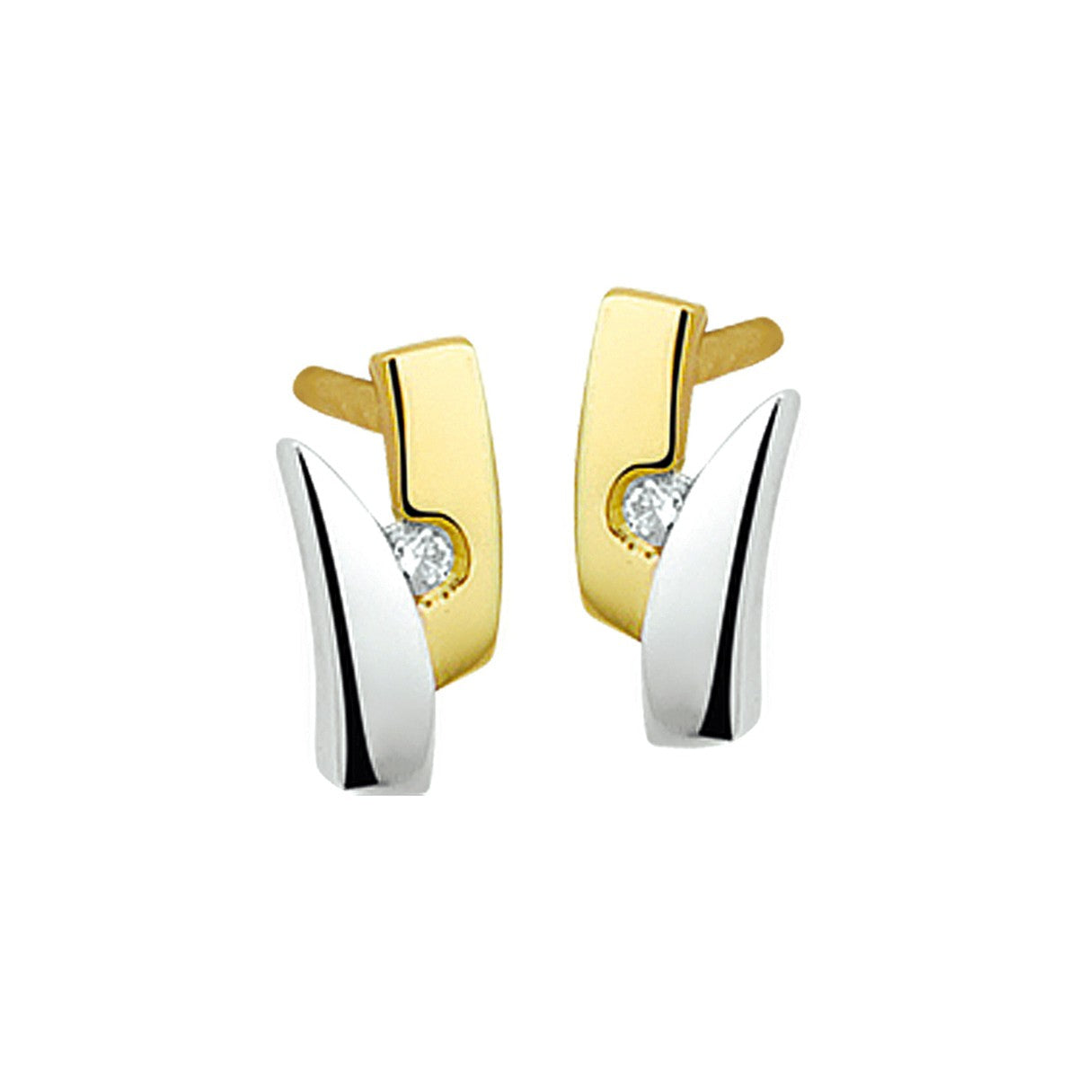 14K Bicolor Goud Geel/Wit Oorknoppen Zirkonia 4206458 - PansiteNederland.nl