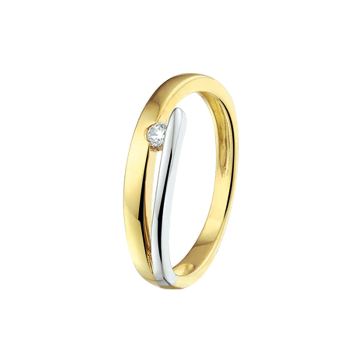 14K Bicolor Geel- En Witgoud Geel/Wit Ring Met Zirkonia 4206467 - PansiteNederland.nl