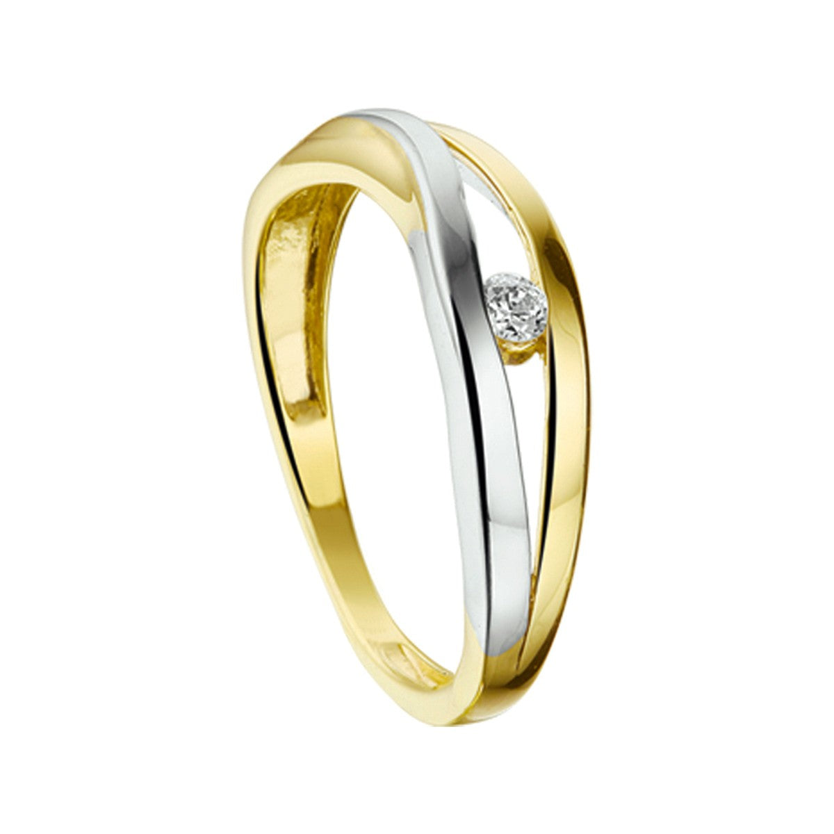 Bicolor 14K wit- en geelgouden ring met zirkonia PSN4207297 - PansiteNederland.nl
