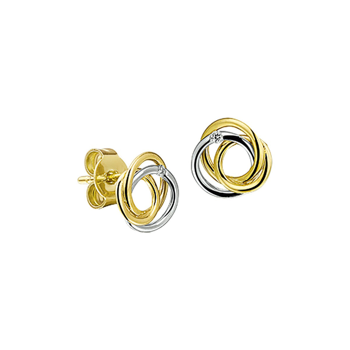 14K Bicolor Goud Geel/Wit Oorknoppen Diamant 0.02Ct (2X0.01Ct) H Si 4207469 - PansiteNederland.nl