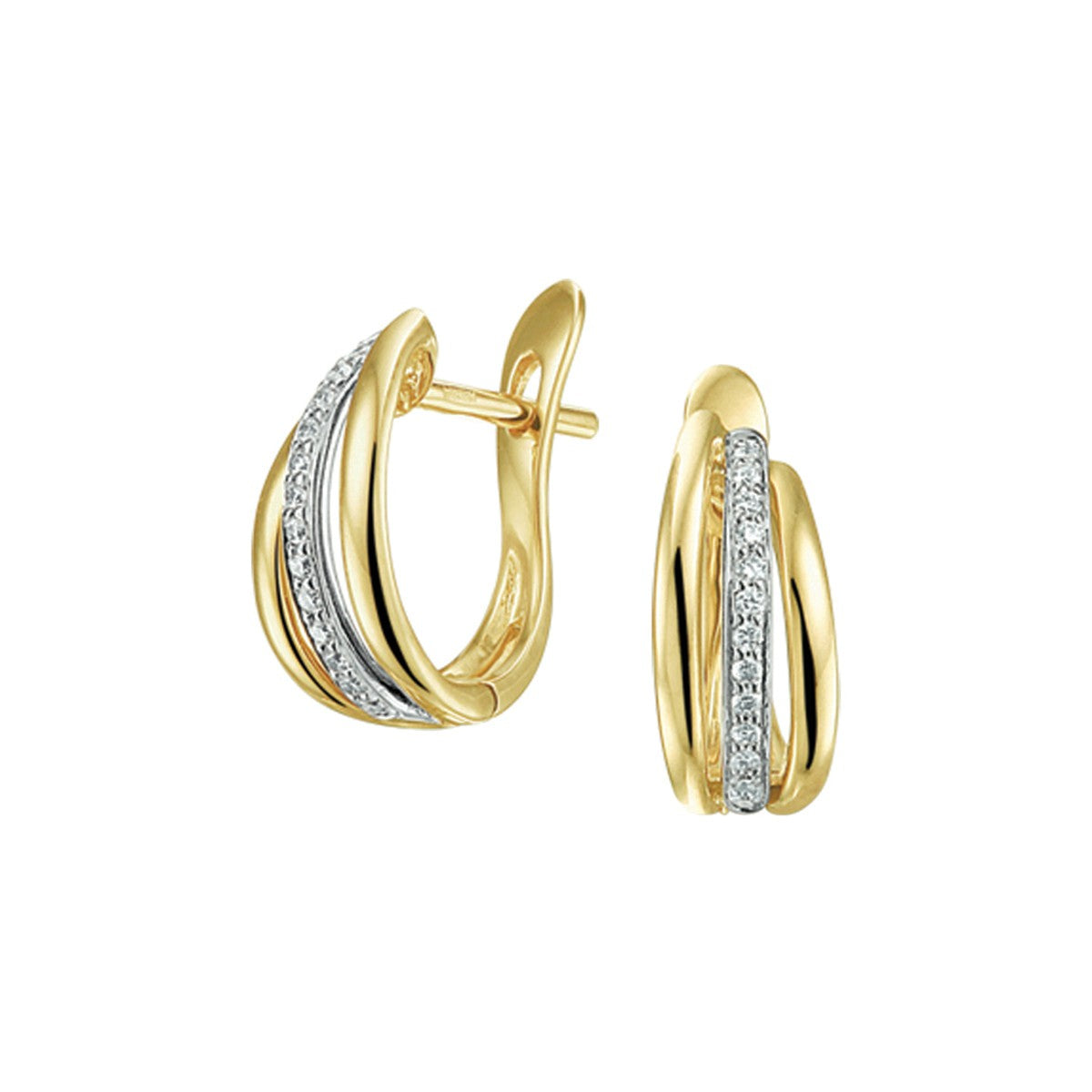 14K Bicolor Goud Geel/Wit Klapoorringen Diamant 0.09Ct (2X0.045Ct) H Si 4207638