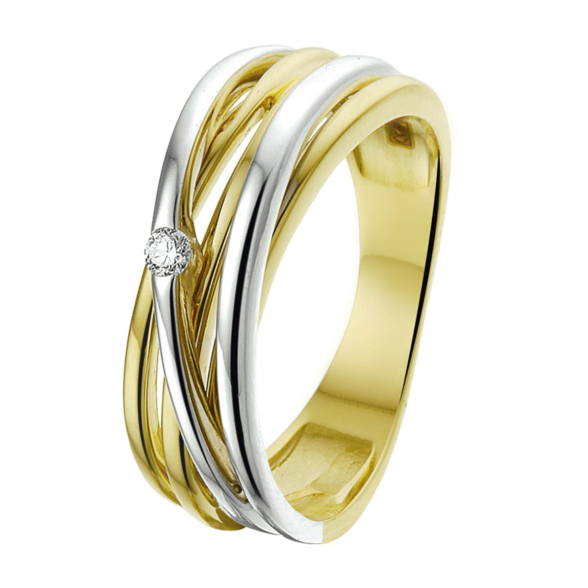 14K Bicolor Geel- En Witgoud Geel/Wit Ring Diamant 0.04Ct H Si 4207682 - PansiteNederland.nl