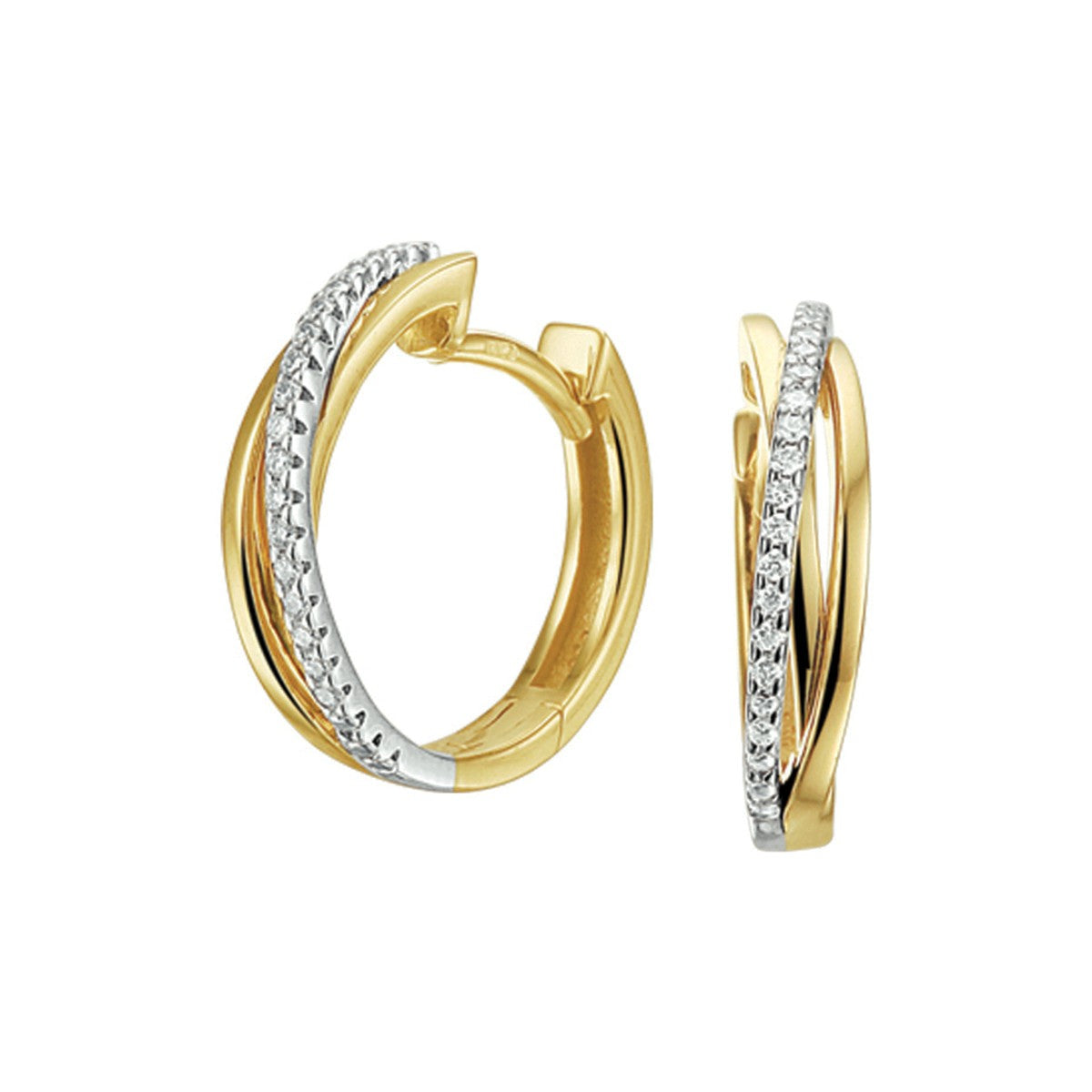 14K Bicolor Goud Geel/Wit Klapoorringen Diamant 0.12Ct (2X0.06Ct) H Si 4207703 - PansiteNederland.nl