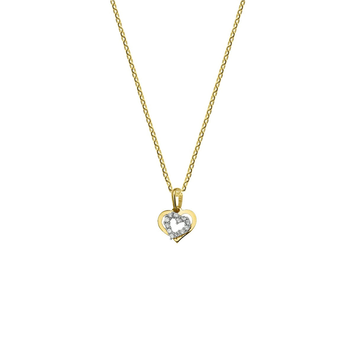 14K bicolor goud geel/wit collier hart zirkonia 1,0 mm 41 + 4 cm 4207720 - PansiteNederland.nl
