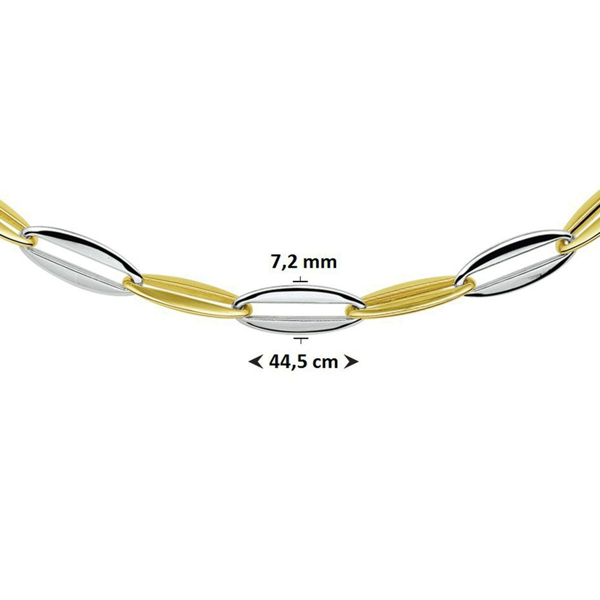 14K bicolor goud geel/wit collier 7,2 mm 44,5 cm 4207878 - PansiteNederland.nl