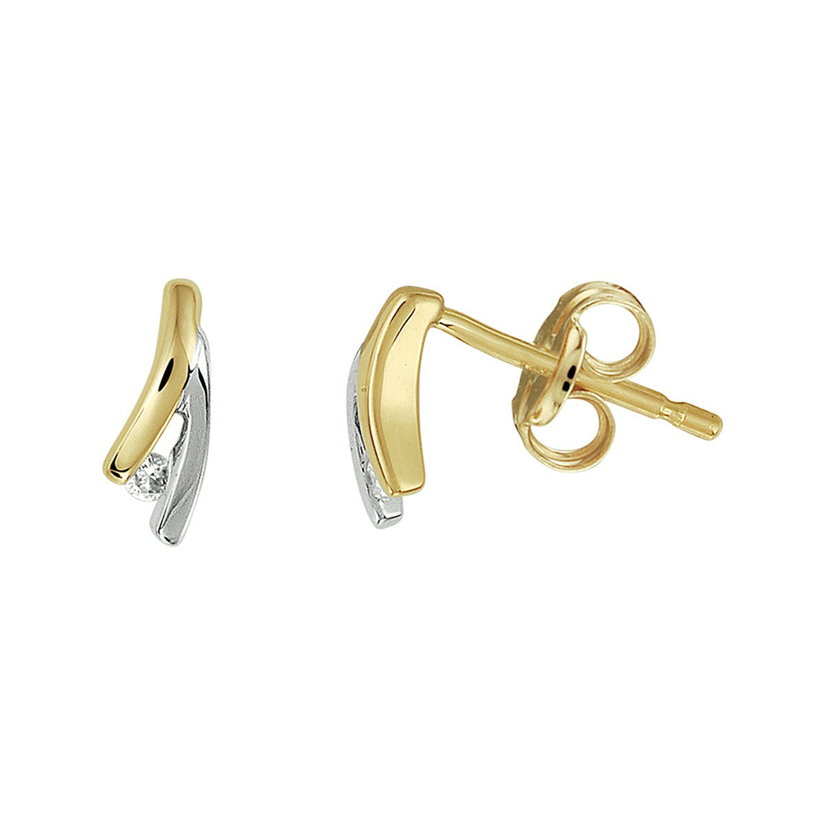 14K Bicolor Goud Geel/Wit Oorknoppen Diamant 0.03Ct (2X0.015Ct) H Si 4208096 - PansiteNederland.nl