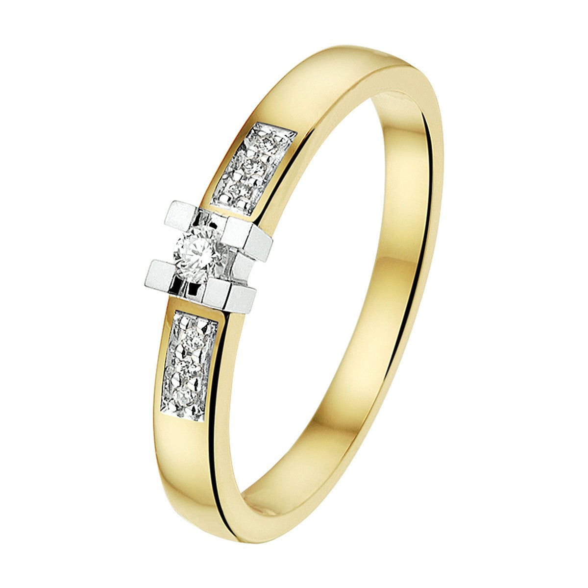 14K Bicolor Geel- En Witgoud Geel/Wit Ring Diamant 0.08Ct H Si 4208155 - PansiteNederland.nl