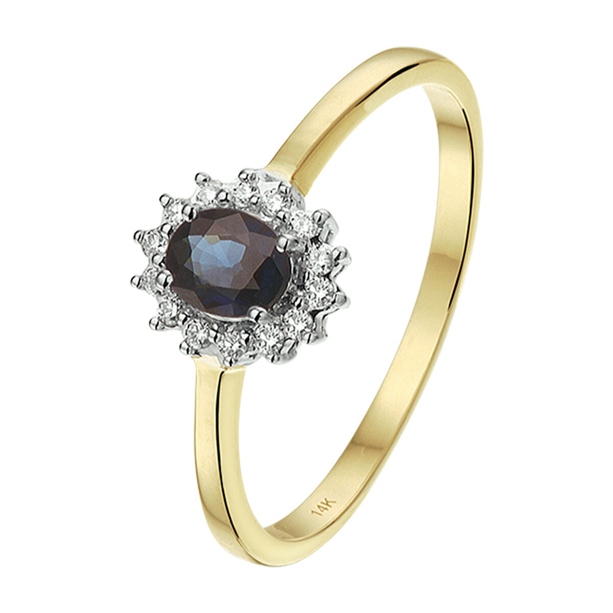 14K Bicolor Geel- En Witgoud Geel/Wit Ring Saffier Diamant 0.10Ct H Si Halo 4208170 - PansiteNederland.nl