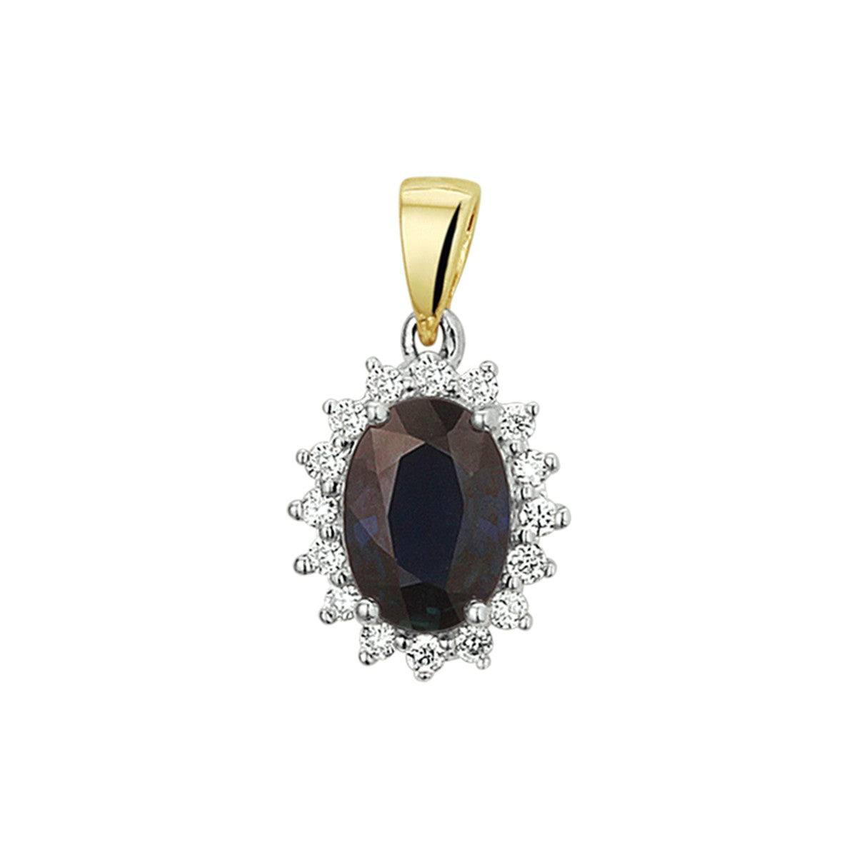 14K bicolor goud geel/wit hanger saffier en diamant 0.11ct h si 4208182 - PansiteNederland.nl