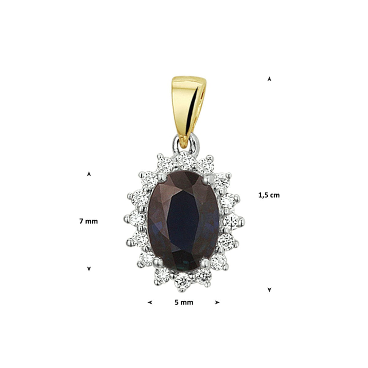 14K bicolor goud geel/wit hanger saffier en diamant 0.11ct h si 4208182 - PansiteNederland.nl