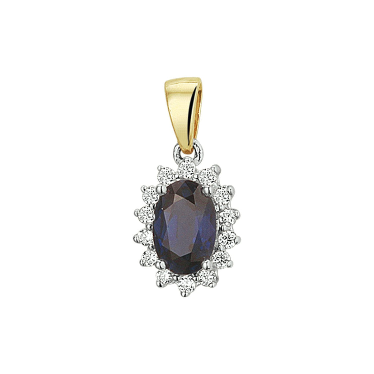 14K bicolor goud geel/wit hanger saffier en diamant 0.10ct h si 4208183 - PansiteNederland.nl
