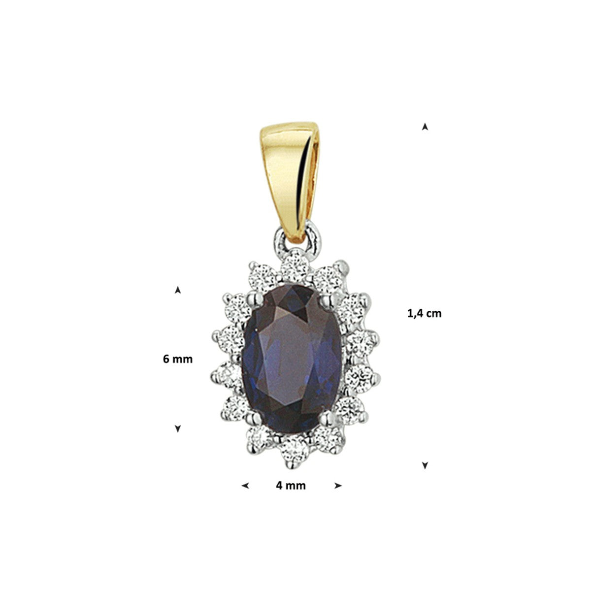 14K bicolor goud geel/wit hanger saffier en diamant 0.10ct h si 4208183 - PansiteNederland.nl