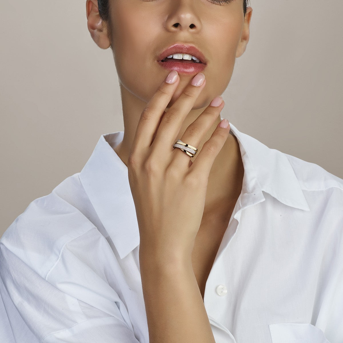 14K Bicolor Geel- En Witgoud Geel/Wit Ring Diamant 0.51Ct H Si 4208388 - PansiteNederland.nl