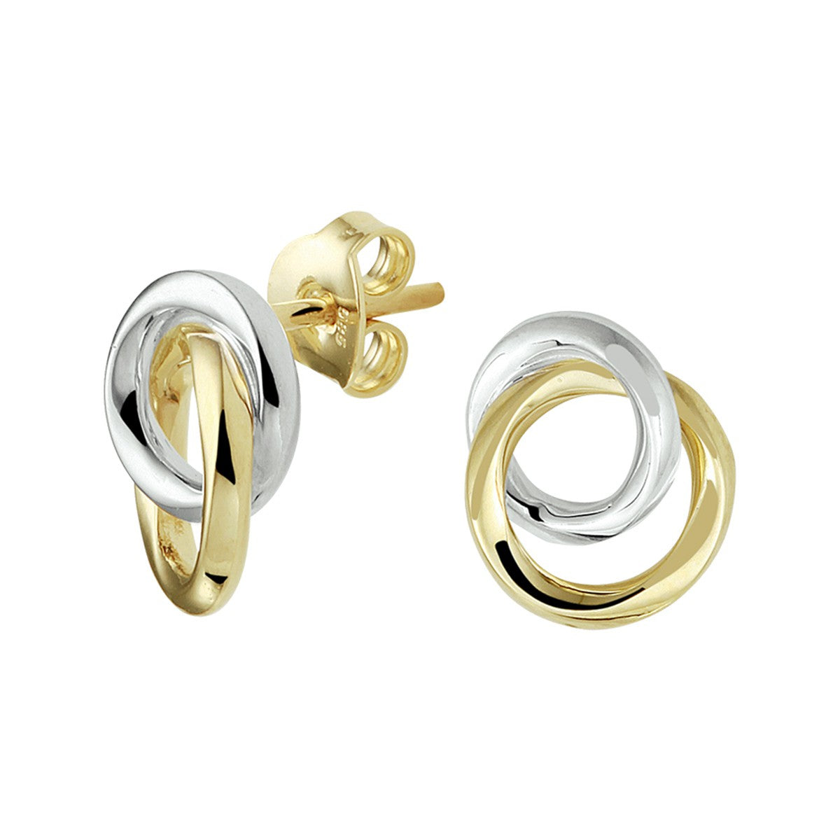 Gouden oorknoppen rondjes 14K bicolor goud geel-wit - 4208476 - PansiteNederland.nl