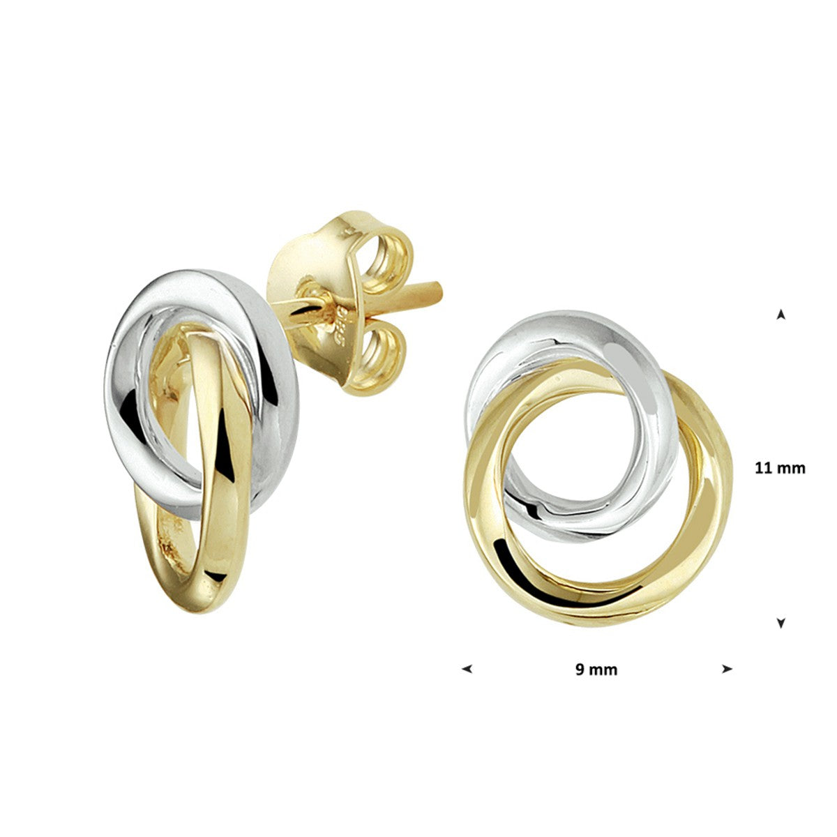 Gouden oorknoppen rondjes 14K bicolor goud geel-wit - 4208476 - PansiteNederland.nl