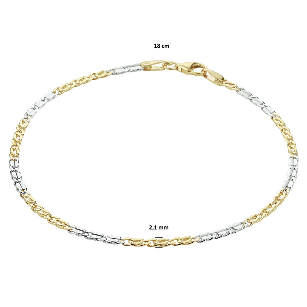 armband valkenoog 2,1 mm 14K bicolor goud geel/wit - PansiteNederland.nl