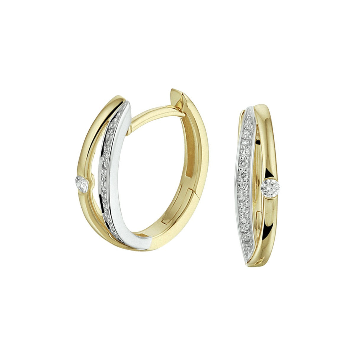 14K Bicolor Goud Geel/Wit Klapoorringen Diamant 0.11Ct (2X0.055Ct) H Si 4208488 - PansiteNederland.nl