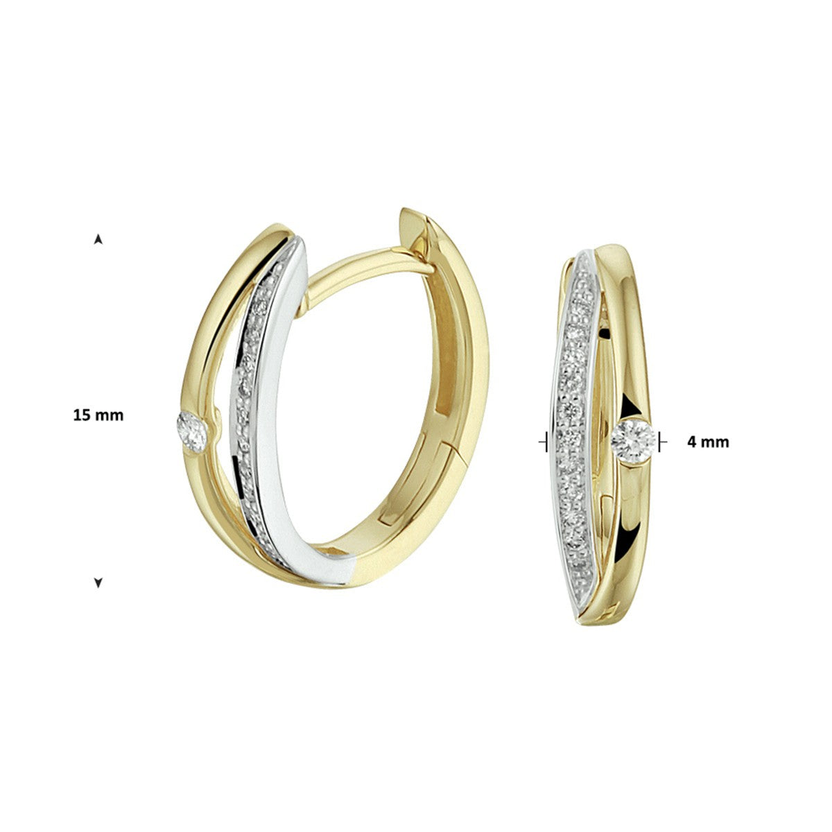 14K Bicolor Goud Geel/Wit Klapoorringen Diamant 0.11Ct (2X0.055Ct) H Si 4208488 - PansiteNederland.nl
