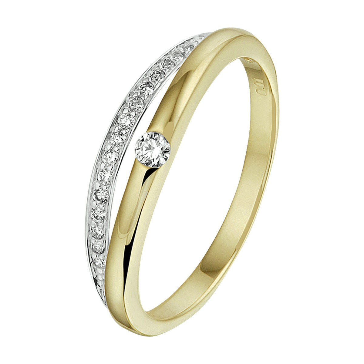 14K Bicolor Geel- En Witgoud Geel/Wit Ring Diamant 0.11Ct H Si 4208490 - PansiteNederland.nl