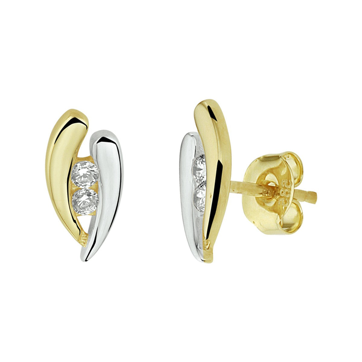 Gouden oorknoppen zirkonia 14K bicolor goud geel-wit - 4208550 - PansiteNederland.nl