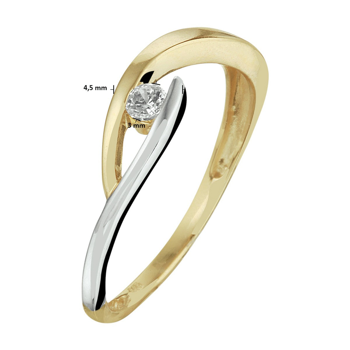 14K Bicolor Geel- En Witgoud Geel/Wit Ring Met Zirkonia 4208583 - PansiteNederland.nl