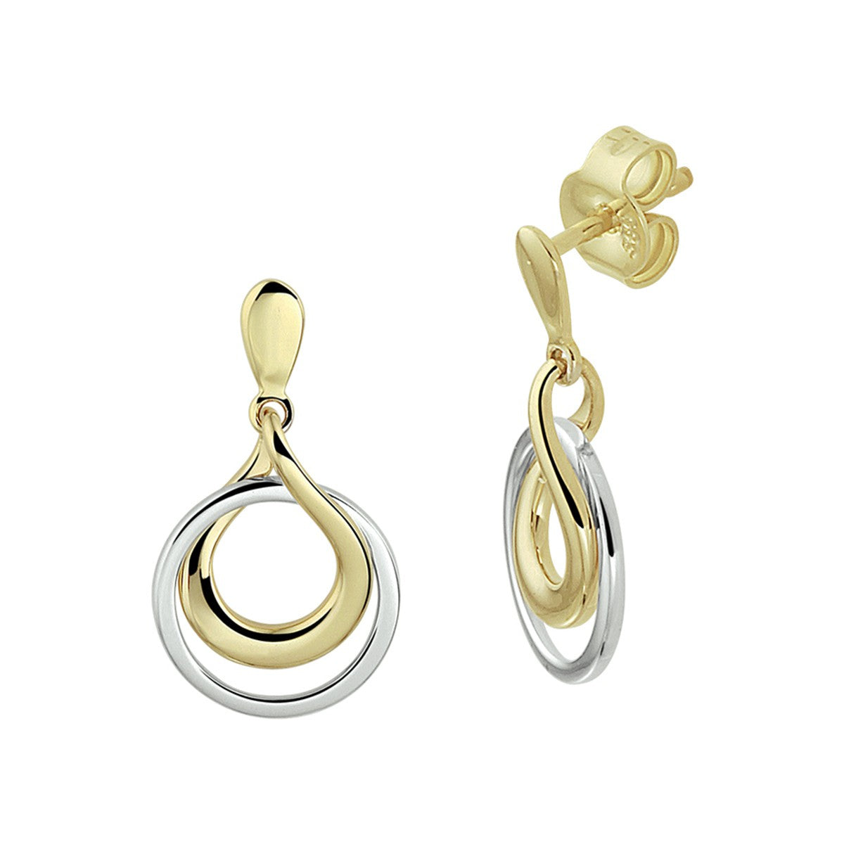 14K Bicolor Goud Geel/Wit Oorhangers Rond 4208594