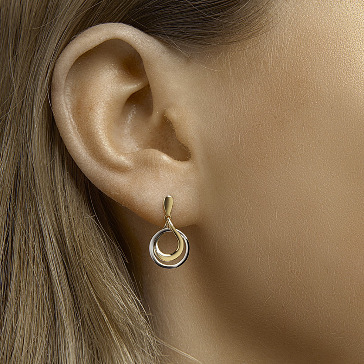 14K Bicolor Goud Geel/Wit Oorhangers Rond 4208594