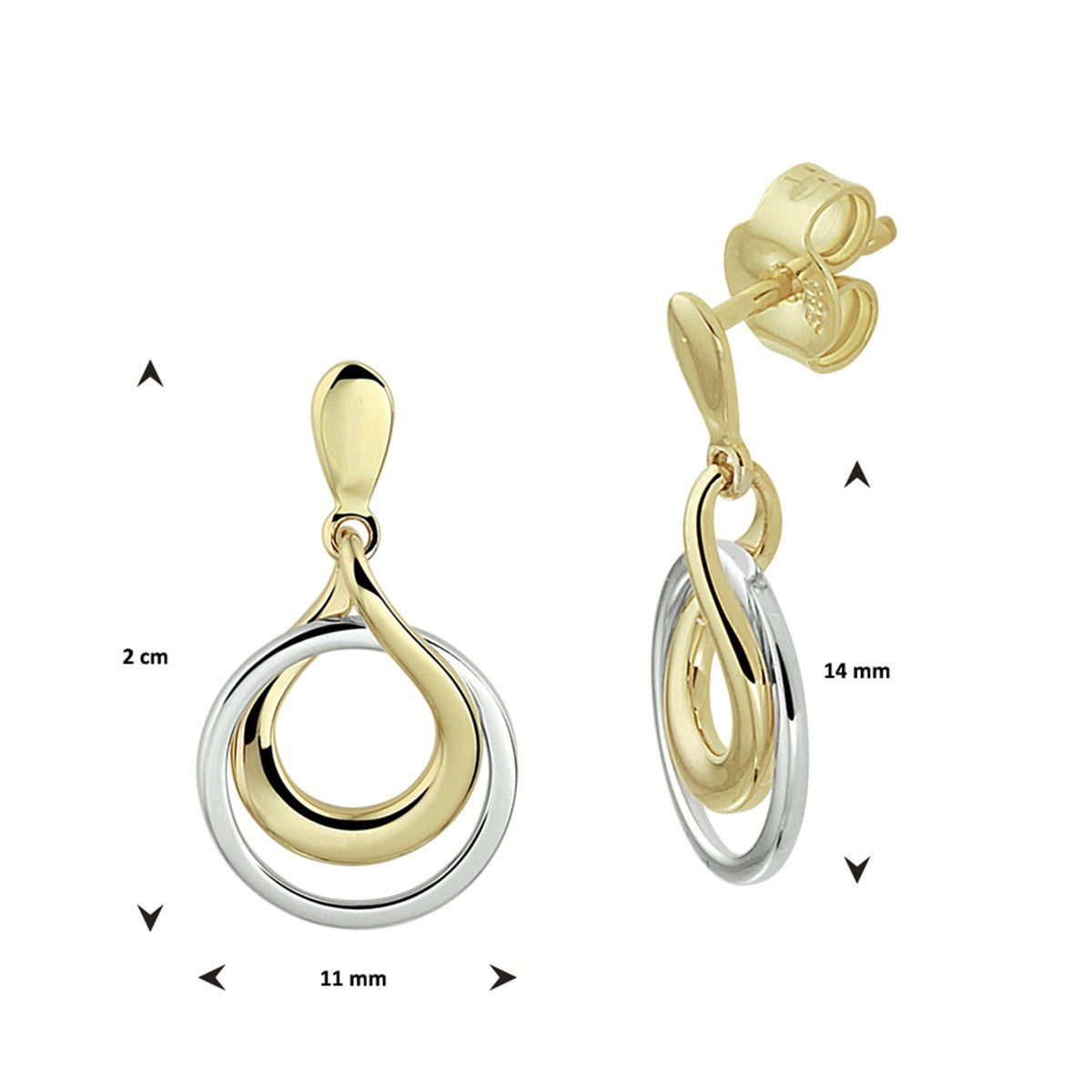 14K Bicolor Goud Geel/Wit Oorhangers Rond 4208594