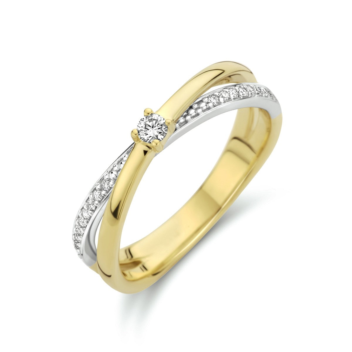 14K Bicolor Geel- En Witgoud Geel/Wit Ring Diamant 0.13Ct H Si 4208691 - PansiteNederland.nl