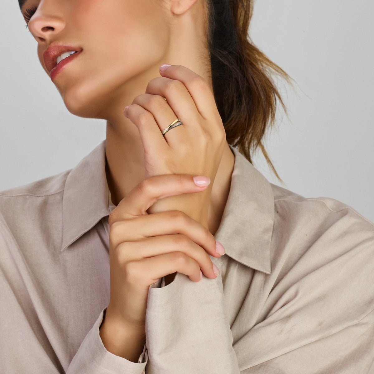 14K Bicolor Geel- En Witgoud Geel/Wit Ring Diamant 0.13Ct H Si 4208691 - PansiteNederland.nl