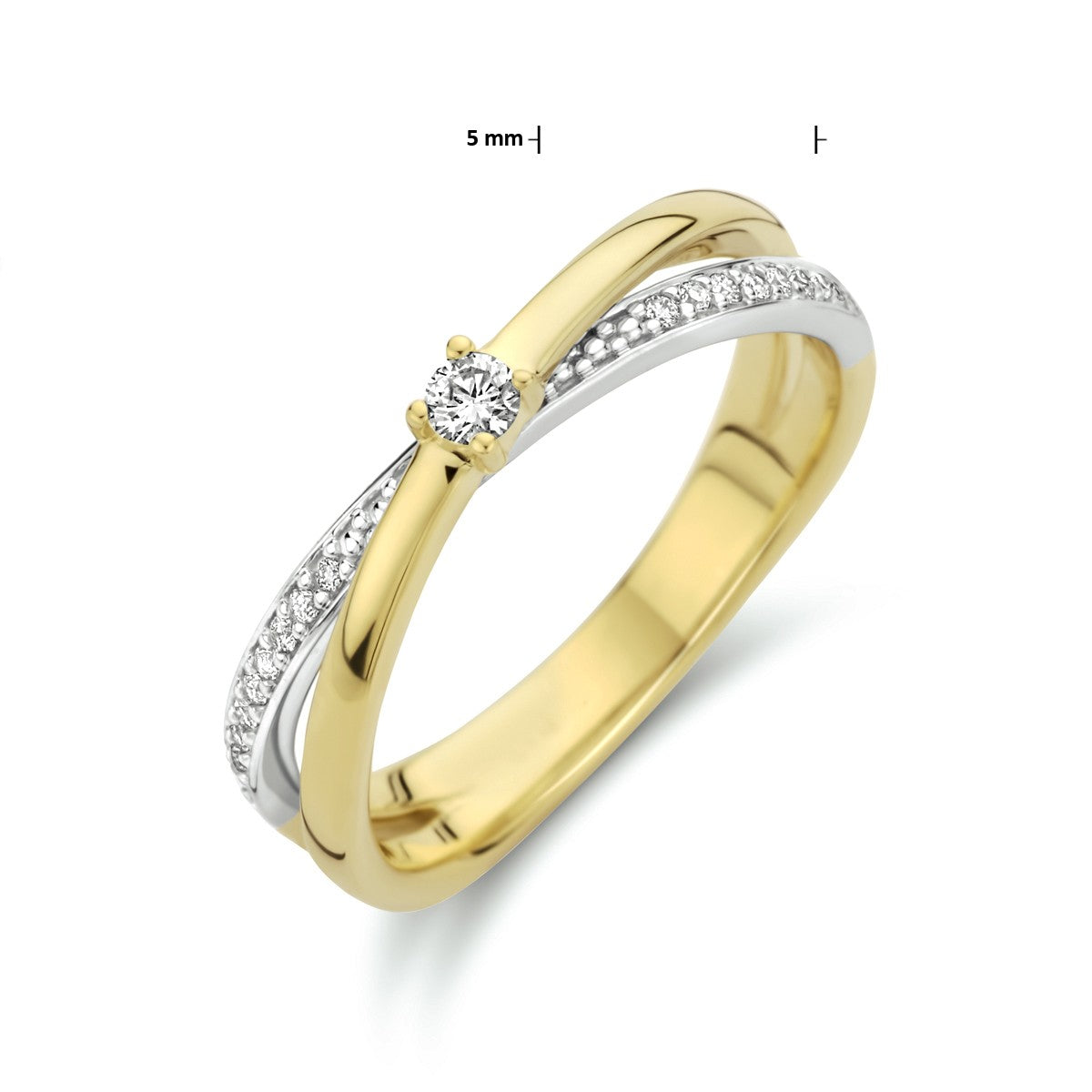 14K Bicolor Geel- En Witgoud Geel/Wit Ring Diamant 0.13Ct H Si 4208691 - PansiteNederland.nl