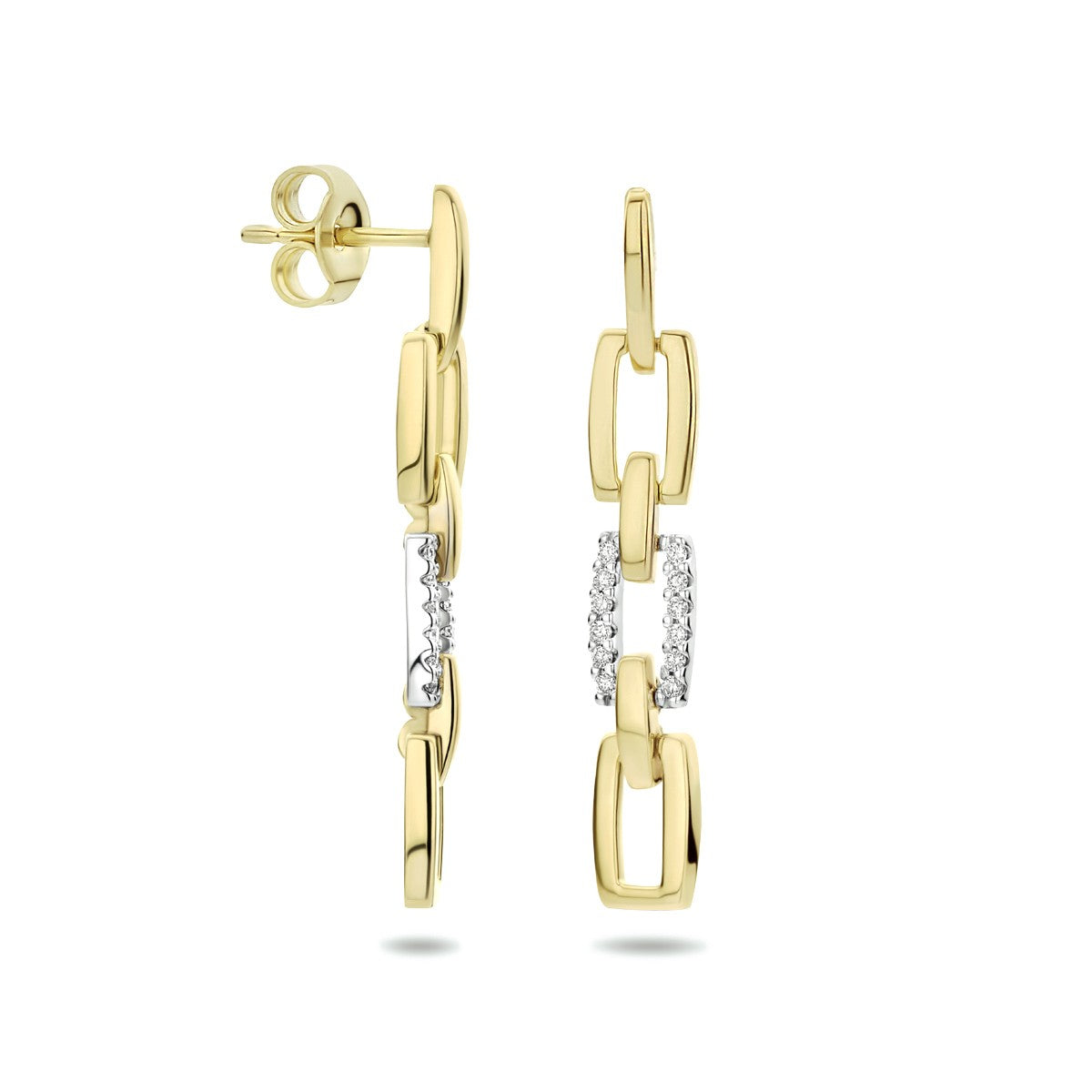 14K Bicolor Goud Geel/Wit Oorhangers Diamant 0.10Ct (2X0.05Ct) H Si 4208696 - PansiteNederland.nl