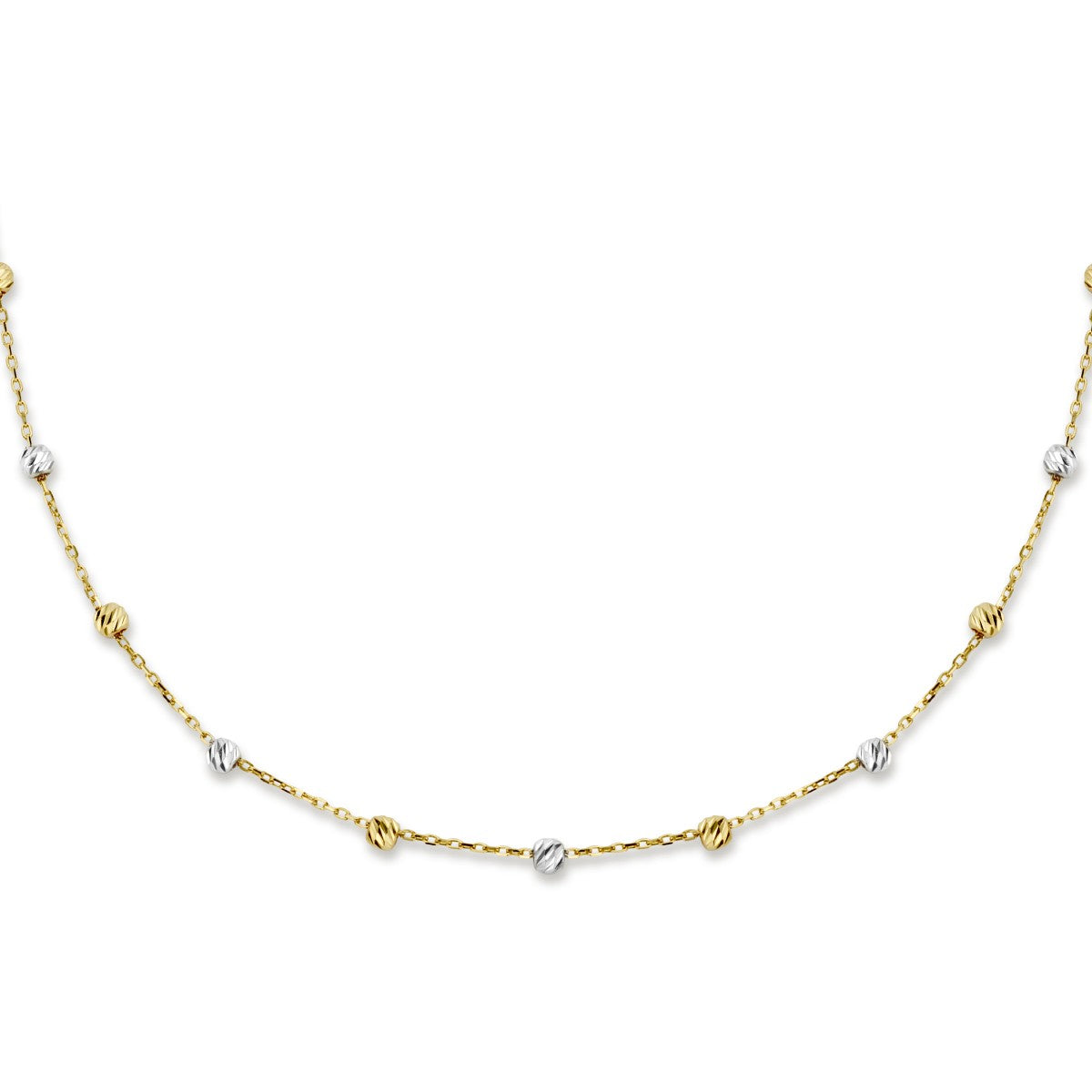 14K bicolor goud geel/wit collier bolletjes gediamanteerd 3,0 mm 40 - 42 - 44 cm 4208871 - PansiteNederland.nl