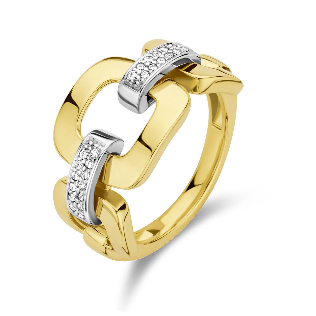 14K Bicolor Geel- En Witgoud Geel/Wit Ring Schakel Diamant 0.11Ct H Si 4208888 - PansiteNederland.nl