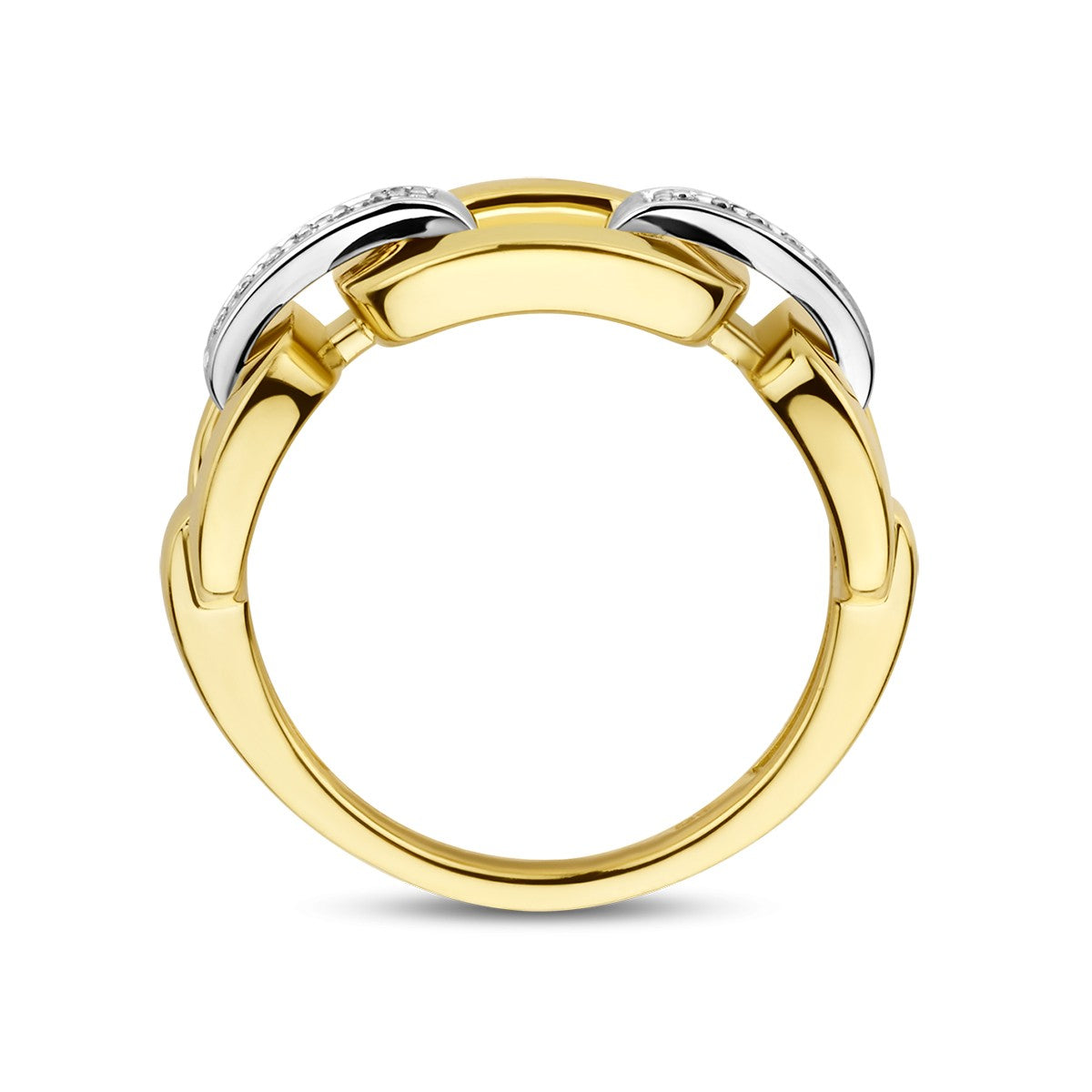 14K Bicolor Geel- En Witgoud Geel/Wit Ring Schakel Diamant 0.11Ct H Si 4208888 - PansiteNederland.nl