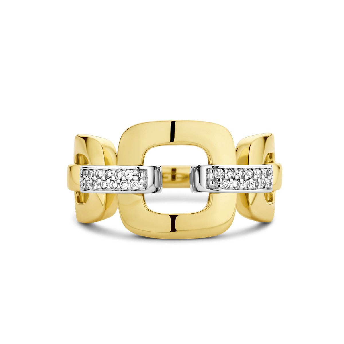 14K Bicolor Geel- En Witgoud Geel/Wit Ring Schakel Diamant 0.11Ct H Si 4208888 - PansiteNederland.nl