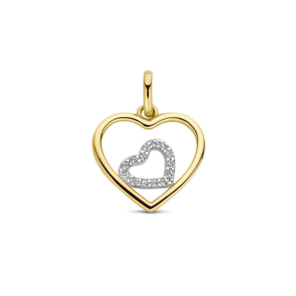 14K bicolor goud geel/wit hanger hartjes zirkonia 4208972 - PansiteNederland.nl