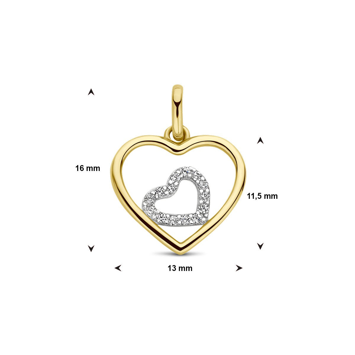 14K bicolor goud geel/wit hanger hartjes zirkonia 4208972 - PansiteNederland.nl