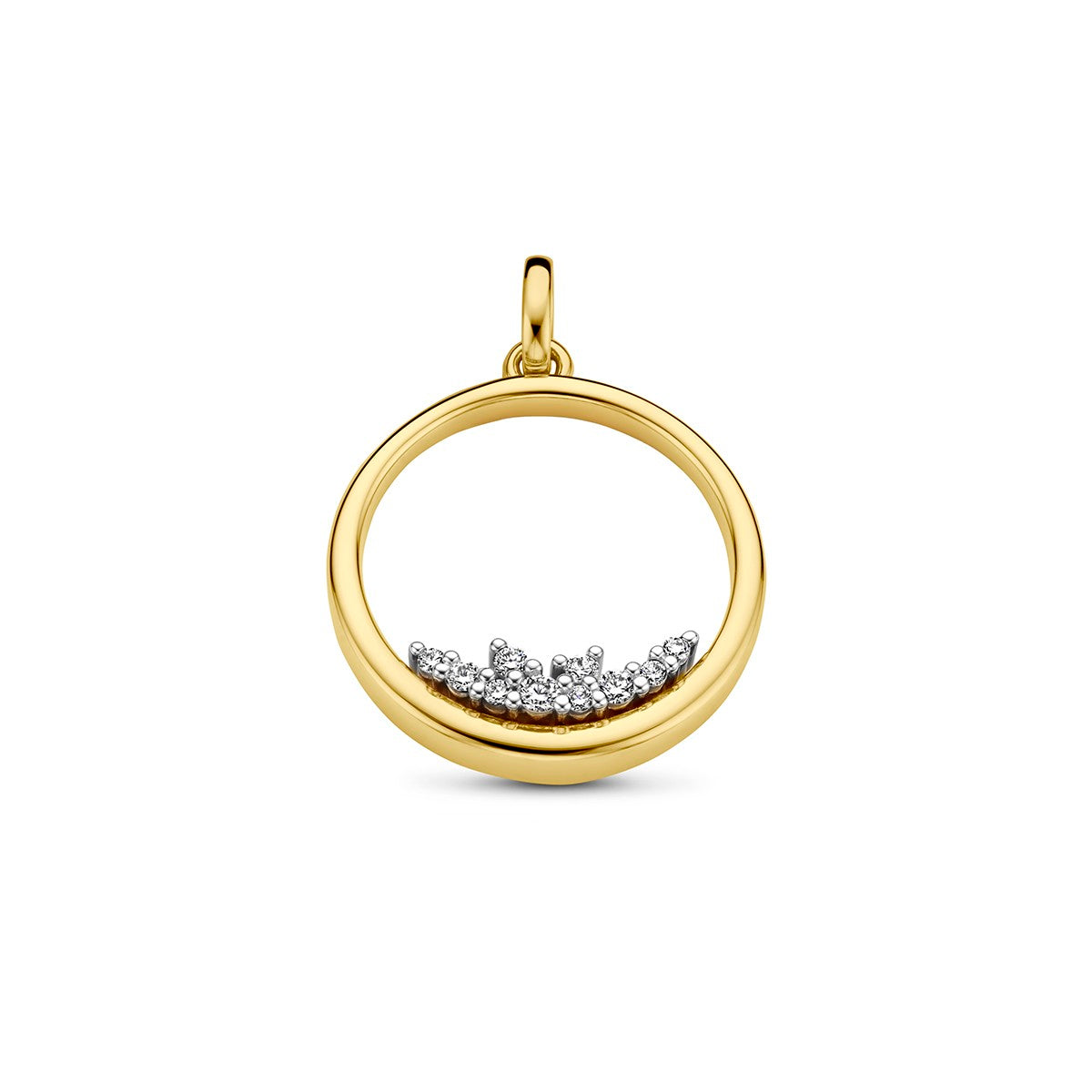 14K bicolor goud geel/wit hanger cirkel diamant 0.115ct h si 4208975 - PansiteNederland.nl