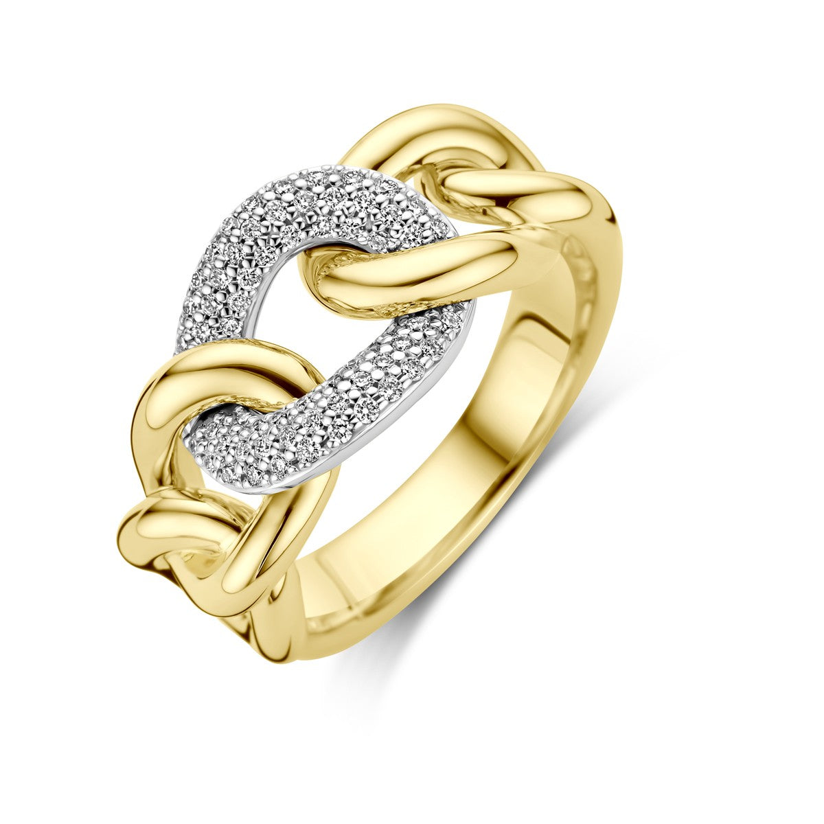 14K Bicolor Geel- En Witgoud Geel/Wit Ring Schakel Diamant 0.21Ct H Si 4208992 - PansiteNederland.nl
