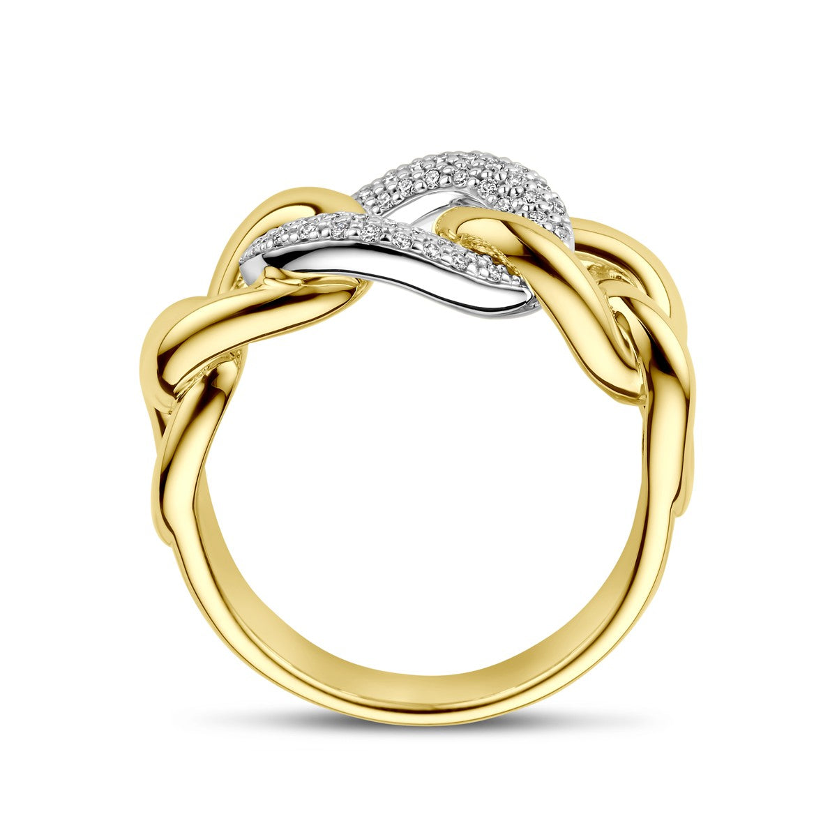 14K Bicolor Geel- En Witgoud Geel/Wit Ring Schakel Diamant 0.21Ct H Si 4208992 - PansiteNederland.nl